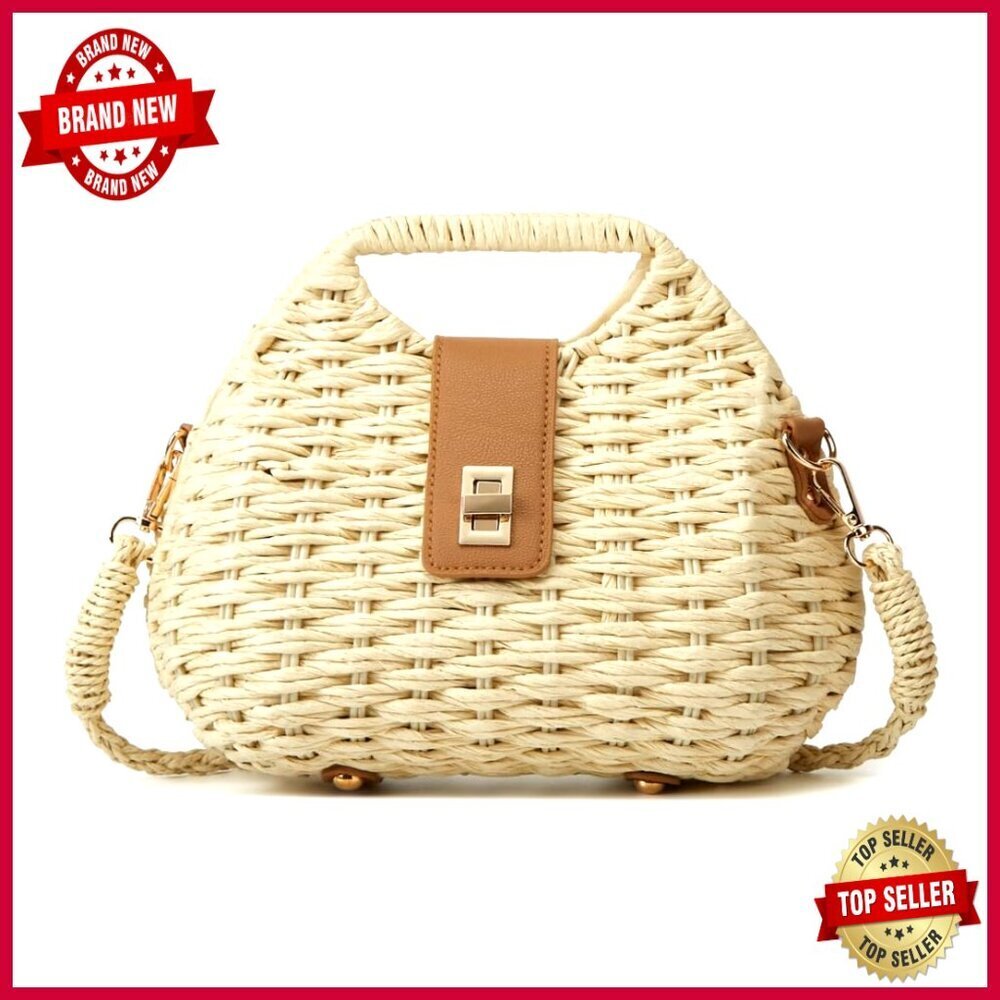 Straw Hobo Crossbody Bag with Magnetic Closure Summer Tote Shoulder Purse